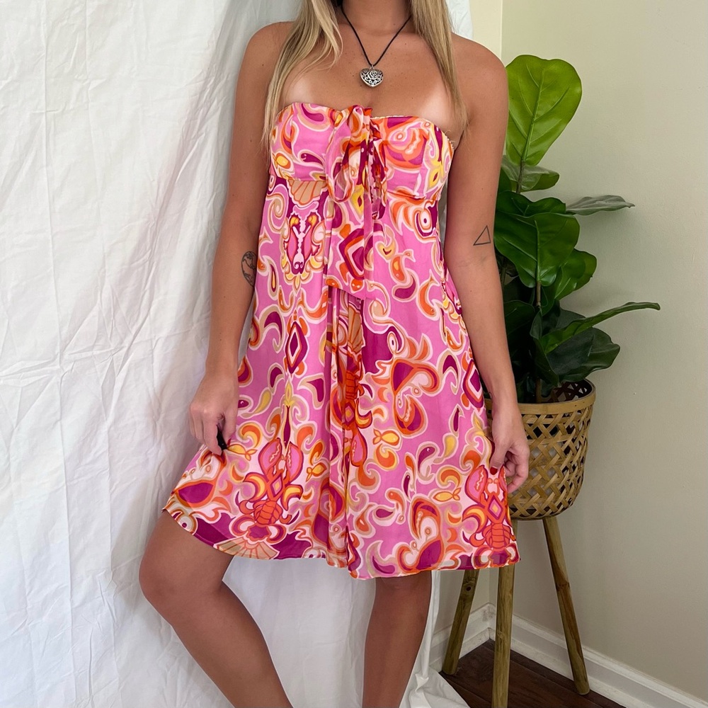 Vintage Lily Pulitzer Pink Floral Strapless Bustier Dress